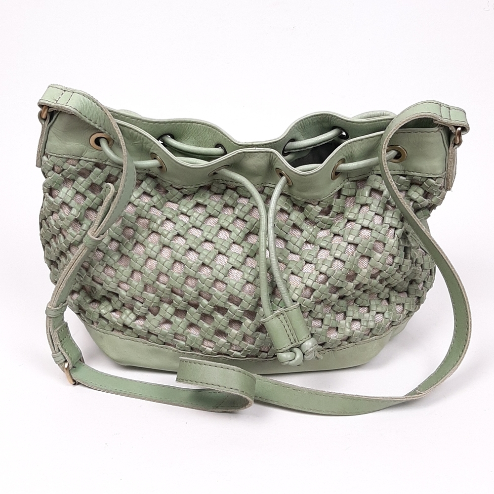 Marta Ponti woven leather crossbody bag vacation resort wear beach coastal green